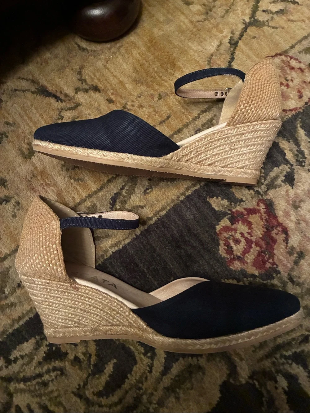 Ankle-Strap Wedge Espadrilles in Navy